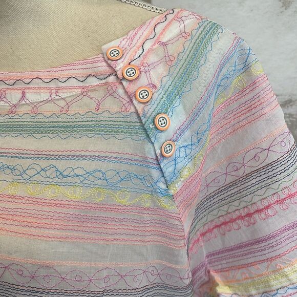 NWT By Anthropologie Letty Neon Embroidered Top - Picture 2 of 3